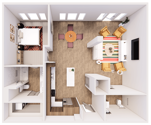 Floor plan for 1 bed, 1.5 baths, 1095 sqft